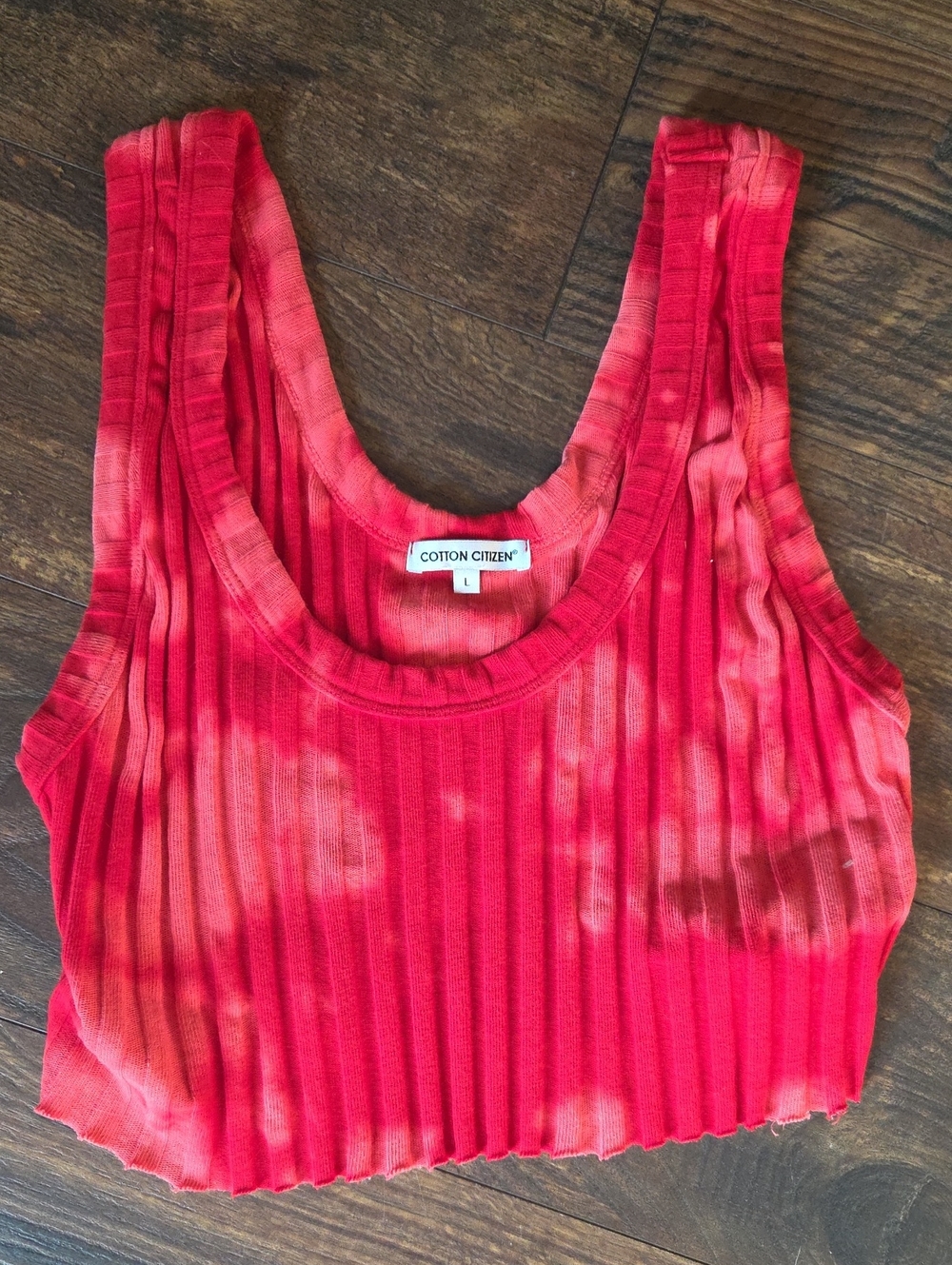 Cotton Citizen Red Tie-Dye Ribbed Crop Tank